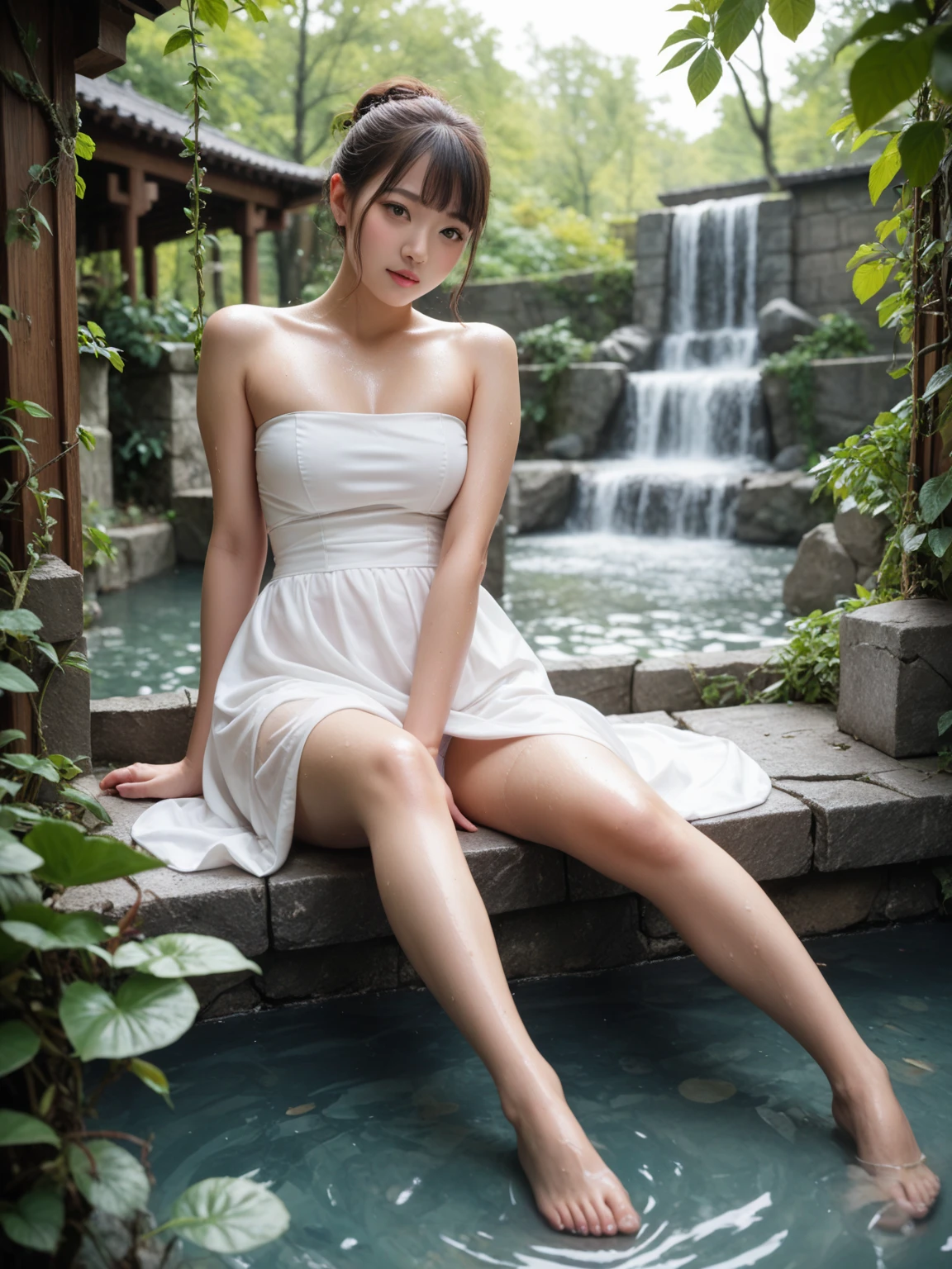 (8K, Best quality, masutepiece:1.2), (Realistic, Photorealsitic:1.5),1girl in, Cute, Sitting, outside,(Smile:1.15), (Closed mouth) Huge breasts, Beautiful detailed eyes,  (translucent tiny dress: 1.4),full bodyesbian, ((toppless)), ((Best quality)),((Ultra-detailed)), No underwear , , pretty background,  Floating hair, Naughty face, (Big Breast), (pretty_) beautiful detailed body, Detailed eyes,(Best quality)  Leaky little feet