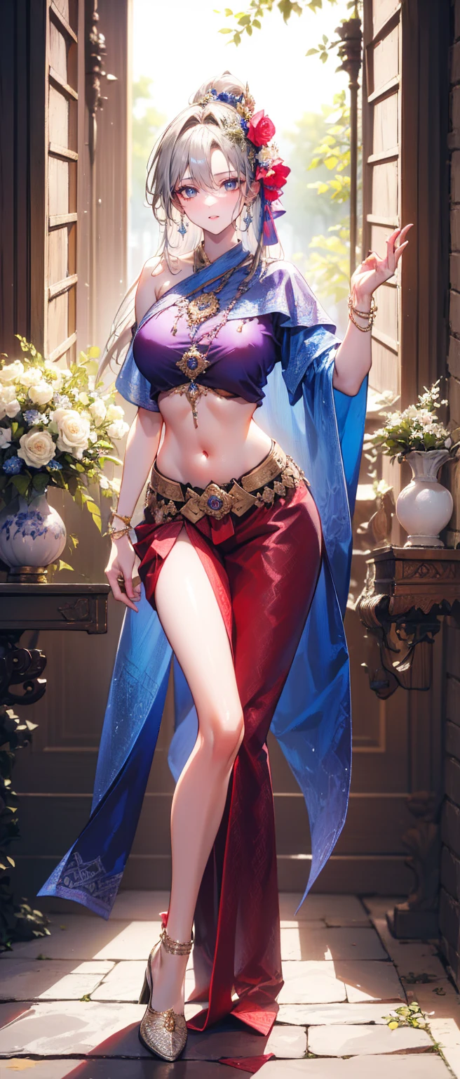 ((1girl, solo)), beautiful body, (perfect anatomy, perfect body, perfect hands, perfect legs), natural proportions, sexy body, (large breasts:1.3), cowboy shot, hands on hip BREAK
((extremely detailed face)), (beautiful detailed eyes:1.6), (realistic pupils, realistic iris:1), expressive eyes, looking at viewer, (clear eyes:1.3), (hyperrealistic:1.2), (detailed skin texture:1.2), smooth skin, (blue hair:1.5), short hair, (green eyes:1.5), (detailed lips:1.2), (attractive lips:1.1), (glossy lips:1.1), smile, parted lips, perfect face, perfect eyes BREAK
(revealing clothes:1.3), (breast curtains:1.3), breasts apart, no bra, detached sleeves, gold trimmed, stomach, (no panties:1.2), (groin:1.5), (pelvic curtain:1.3), thighs, thighhighs, high heels, cape BREAK
(masterpiece:1.5), anime-style, top quality, best quality, (beautiful and aesthetic:1.2), (ultra detail:1.5), Ultra-detailed depiction, Ultra-precise depiction, extremely detailed 8k illustration, high resolution, (highly detailed shading:1.2), (realistic lighting:1.4), perfect lighting, vibrant colors, dynamic tones, striking hues, 8k, absurd resolution, perfect shadows, hdr, UHD, ambient lighting, realistic, ultra-realistic, photo realistic, highly detailed, rich detail, luminous colors, fine texture, intricate design, professional illustration, (soft light:1.2), (illustration:0.7)