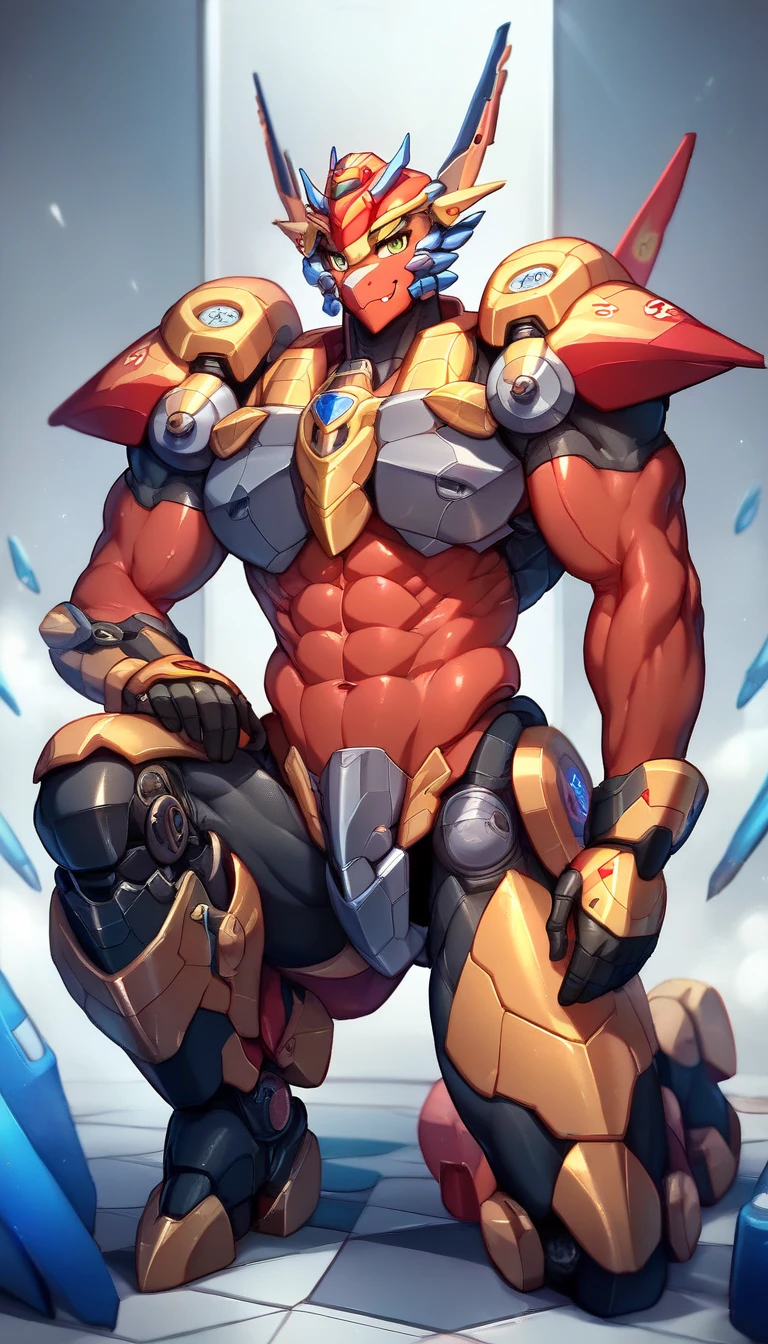 A tall muscular boy , Naked , Legs spread , （The whole body of the character），impact , Sweaty , Wet , Seductive , Bigboobs , large bulge , big balls ,, From the knees , big assa，mechs，punky style