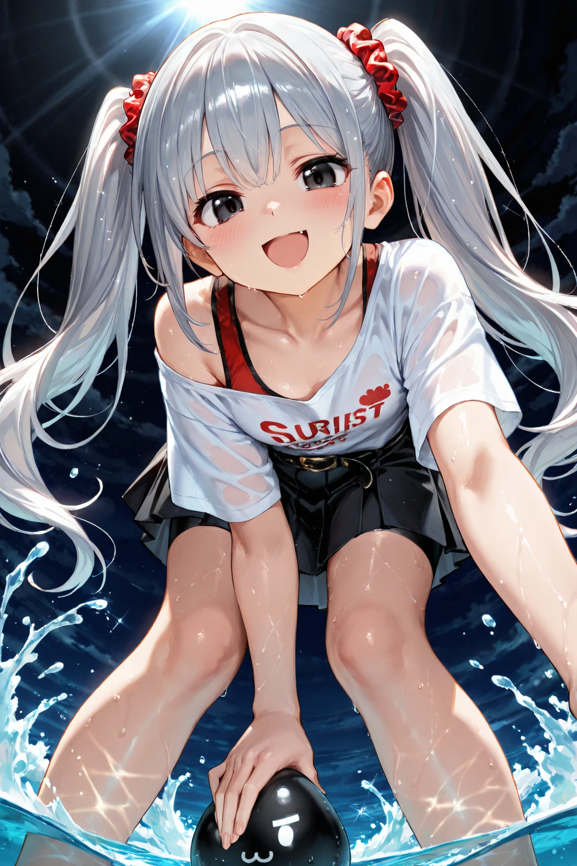  white , super cute face,  red elements, Shiny T-shirt, beautiful light and shadow, ambient light, highly, volume light、sex、naked、Sex、straddle、Young、Pool、high school student、Swimwear、class、Finland、dramatic、uniform、skirt