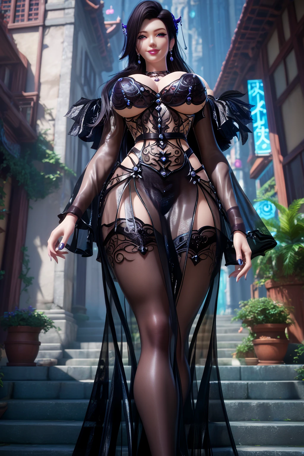 ((highest quality)),(Ultra-high resolution),(Very detailed),(Detailed Description),((The best CG)),(A masterpiece),Ultra-detailed art,Amazing drawing art,(Art with precise details:1.5),((Extremely colorful:1.7), (Woman wearing a cropped dress:1.6),(Beautiful and well-proportioned face:1.4),(ponytail:1.5),(Slim abdomen:1.4),(Deep slit long skirt:1.4),(Black patent leather high heels:1.3),
