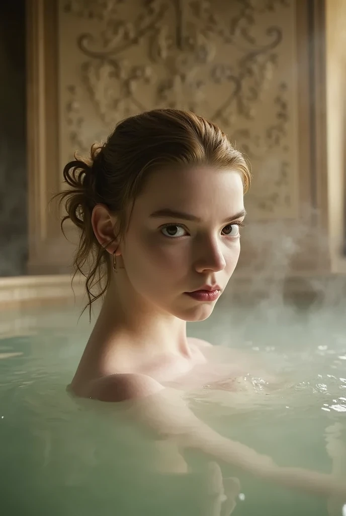 Please fix the image, masterpiece, (Three Girls, Half Body Shot, Slender slim body, Small breasts, Small Ass, Detailed surreal face, Relaxed pose, Relaxed face, Perfect Anatomy:1.2), Livia, the young Roman empress, Wife of Emperor Augustus, Enjoy a tranquil moment amid the vast grounds of an ancient Roman imperial villa. At age 20, Her beauty is、This is further enhanced by her striking strawberry blonde hair.。, Flowing gently over her shoulders, Partially submerged in warm water, The enchanting hot water of a luxurious private bath. The bath itself, Architectural wonders, Reflects the wealth of the Roman elite, A complex mosaic、Soft, オープンスペースから差し込むNatural light. Two attentive young half-naked Gaelic slaves stand nearby, During this calm interlude、Their role is to ensure the comfort and care of the Empress.. This scene、Rome's most powerful man々の私born活を特徴づける贅沢さと静けさの本質を捉えることを目的としている。, Photo-realistic quality, 古代史のこの瞬間をbornきbornきと再現するために、Aiming for the highest resolution and natural lighting, 16K, Ultra-high resolution.Realistic, Ultra-high resolution, born, Digital SLR, Natural light, Sharp focus