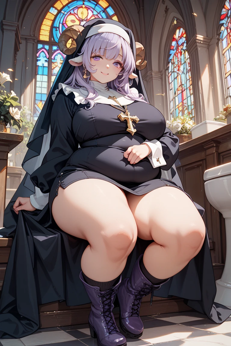 plump,(Masterpiece, best quality, highres:1.4),sagging breasts,milf,(big belly:1.5),brown hair,show off pussy,pussy juice, low ponytail,thick leg,thick arm,(fat girl:1.3), lower cut glasses,creampie,squirt,big breasts,sweaty skin,highheel,squatting,(1girl:1.2), white woman, (USSBBW:1.2), (fatblob:1.4),(double chin:1.2),pantyhose,white cassock clothing,church,sacred,up arms,praying
