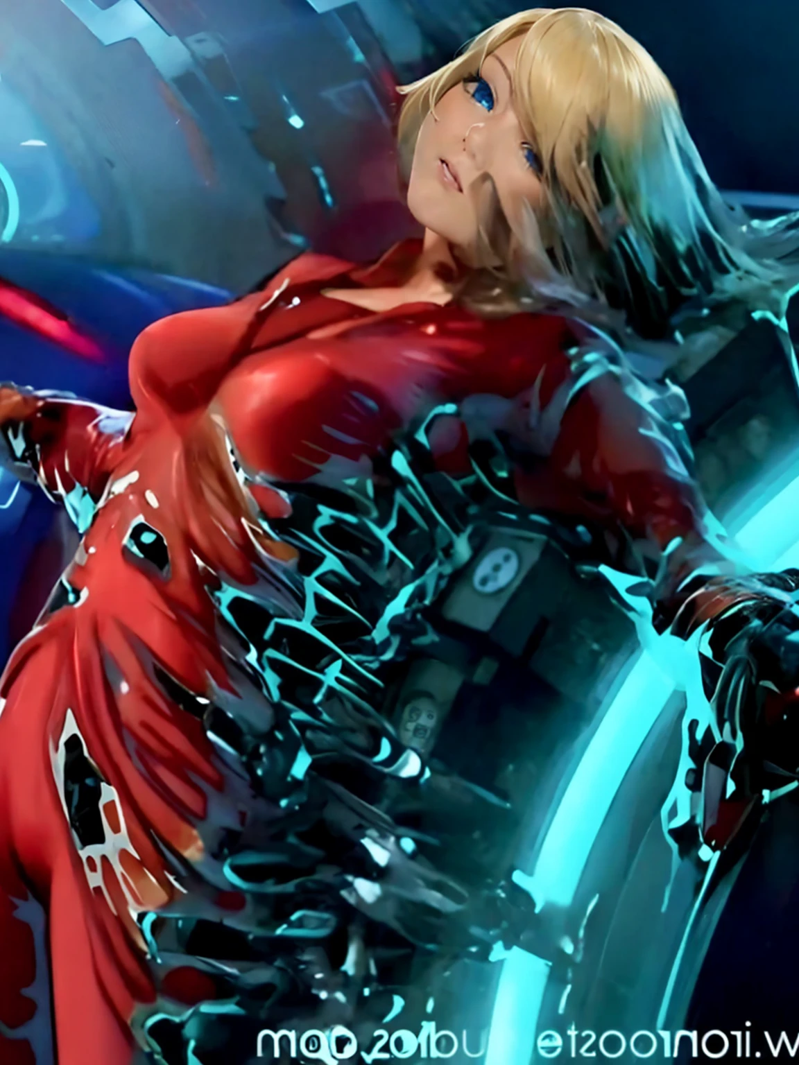 his body was now sucked into the tube, His body was dripping a lot of liquid metal everywhere.