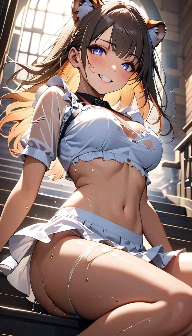 (((masterpiece))), (((highest quality))), nsfw,nude,((Super detailed)), (figure), ((Very delicate and beautiful)), ((Super detailed)), ((High resolution)), (((20-year-old))),,meexpensiveic cloth, (Cheerleader), (Super Heroine), Delicate metal decoration, Glowing Skin, Shiny body, Two legs, breast focus, (((expensive))), Thin legs, ((Big round eyes)), Cute eyes, Droopy eyes, ((Adult)), both hands, Five Fingers, No extra hands, Elegant smile, Braiding, ((meexpensiveic blue)), (See through), (See-through costume),(Dark Blonde), ((Super big boobs)), (Shining brightly), Outdoor, mini skirt, Daytime, ((Biopunk)),(Medium length hair), Female type, (Clothing that exposes the midsection), garden,(((Lift up your skirt yourself:1.5))),Red micro panties,((Showing panties)),(((squat:1.5))),(((Spread your legs:1.5))),(((Open the crotch:1.5))),Obscene lines:1.5