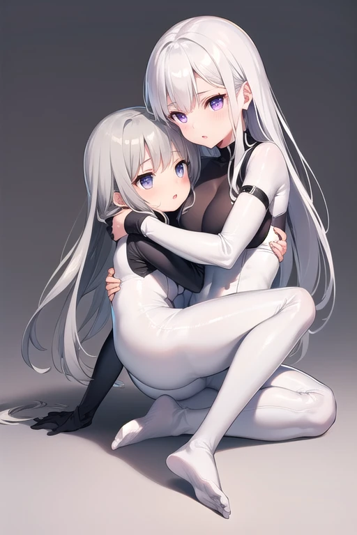 Two white-headed girls, Yuri, wear school swimsuits. who are kissing, leotards
