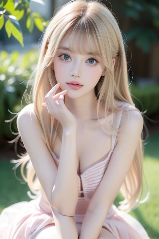 Portrait、school uniform、bright look、Young, shiny, white, glossy skin、best beauty、Blonde reflected light、piper peri , Latin blonde hair with dazzling highlights、shiny bright hair,、super long silky straight hair、Shining beautiful bangs、Sparkling clear and charming big blue eyes、very beautiful lovely cute 16 year old girl、rich bust、The skin is delicate,Head up,Huge mouth,look at me,((full throat),((breathe)),(uvula),Sweat,suspending),the dress is dripping,super low neck dress,no underwear,pantyless,long layered silvery white hair,water spray