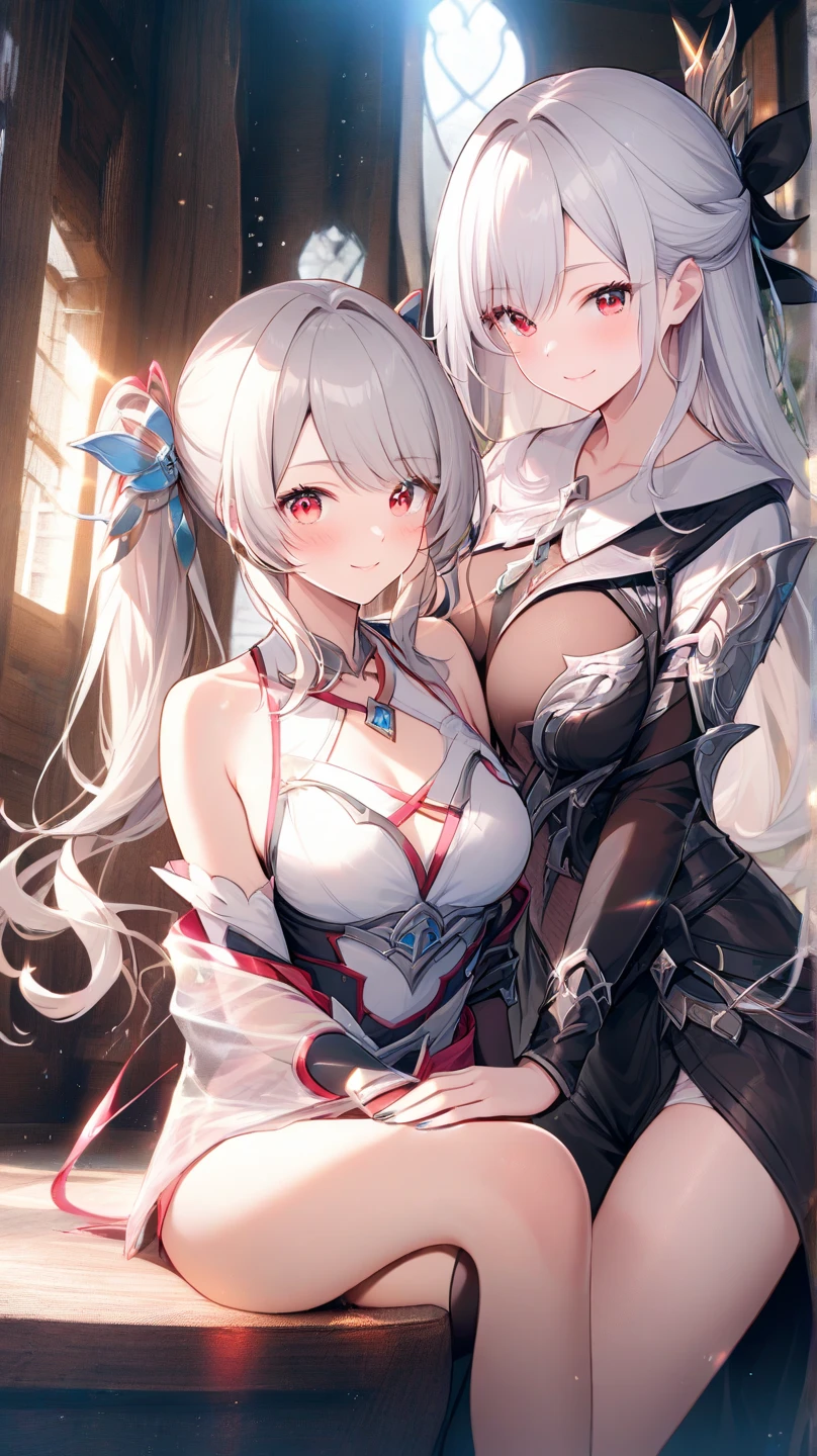 Anime Style、Silver super saiyan-like very short hair、Looking up at the sky from the ground、Adult women、Raise your chin 90 degrees、Red, skin-tight Chinese-style armor、Very thick thighs、Black thigh-high socks、Battlefield on a rainy night、Looking up at the sky from the ground、Six-pack、I can see my armpits, crotch, and navel.、