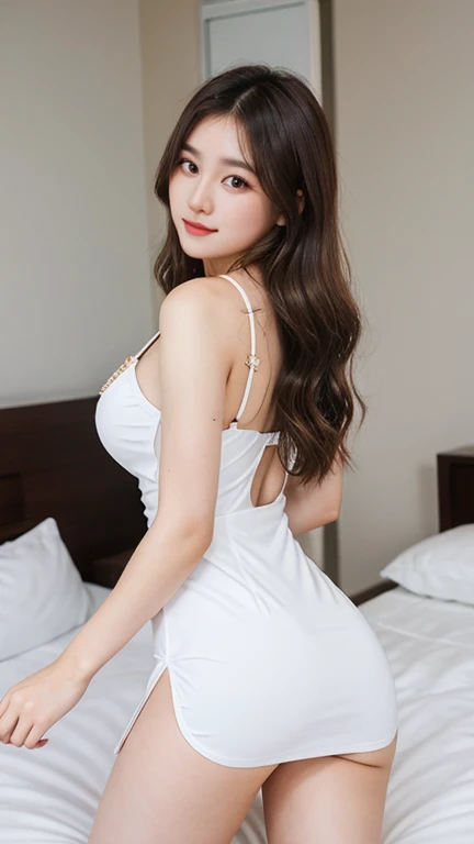 Beautiful girl with big eyes and graceful appearance,Slender white legs,Enchanting and moving