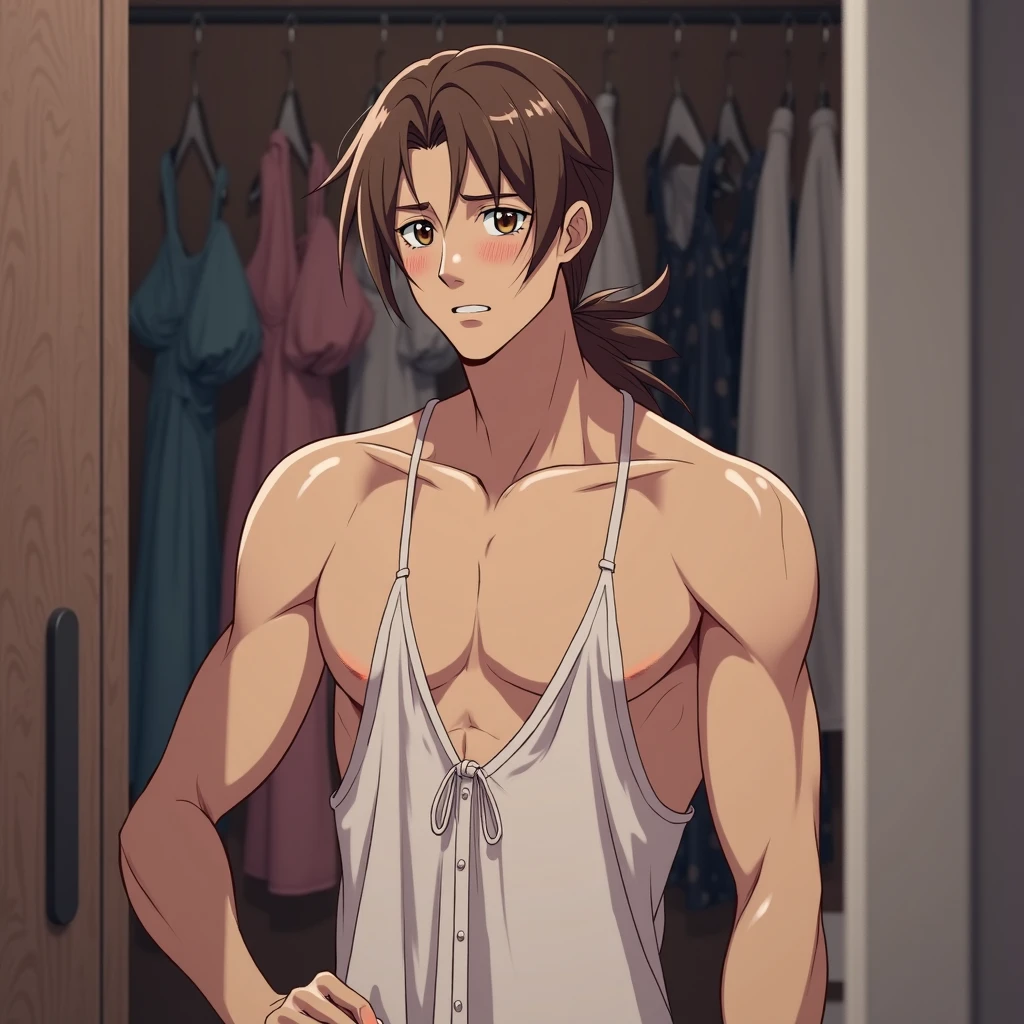 Reddish brown Long haired boy full body standing