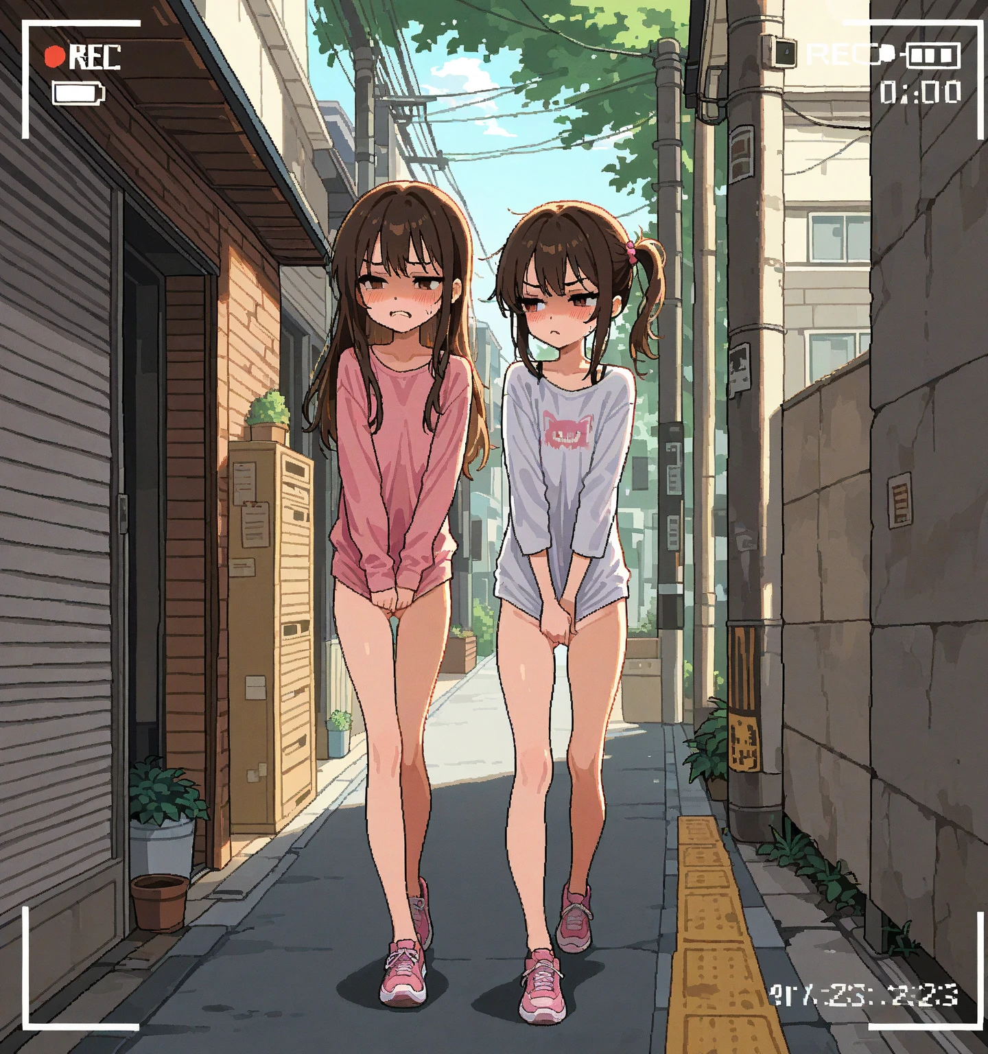 women,Completely naked, flat chest,slender, In town,long hair,