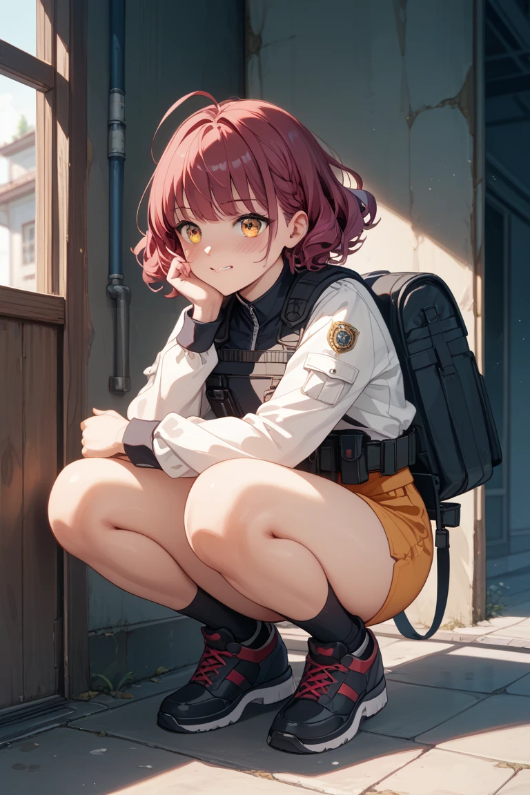 spread legs with squatting pose、M-shaped legs、Spread your legs、Sit on the ground、I'm looking away、In town、bustling street、cap、Panties with horizontal stripes、Shoulder bag、mini skirt、Private Server、Girl、Girl、Younger、Baby Face、flat chest、Dynamic Angle、Glaring、Both eyes open、Voyeur style、ground