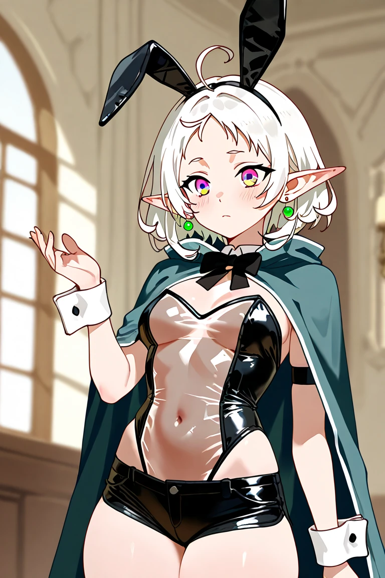 1girl, style:inu totemo, himari (blue archive), blue archive, ^^^, alternate costume, animal ears, bare shoulders, black pantyhose, bow, bowtie, breasts, bright pupils, covered navel, cowboy shot, detached collar, earclip, fake animal ears, flower, gloves, grey eyes, grey hair, hair flower, hair ornament, hair tubes, halo, highleg, highleg leotard, jacket, leotard, long hair, mole, mole under eye, open mouth, pantyhose, playboy bunny, pointy ears, purple bow, purple bowtie, rabbit ears, simple background, small breasts, solo, standing, sweatdrop, white background, white pupils, wrist cuffs, masterpiece, best quality, <lora:Style - inu totemo - v1 - Bionagato:1>