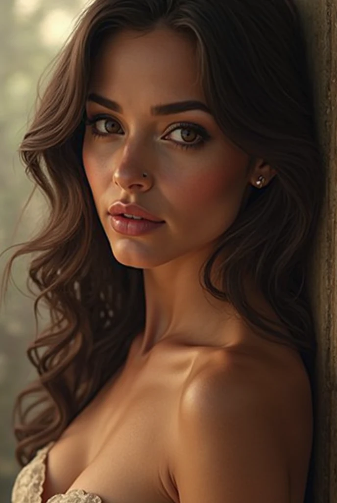 Beautiful woman PREGNANT, nine months pregnant, black hair, PONYTAIL, makeup, wearing a tight dress, pregnant, looking down, photo realistic, high-quality, , weaving through crowded streets and dark alleyways, close up, Detailed clothes, green eyes, flowing hair, determined expression, shiny glossy skin, subsurface scattering, (sharp:0.7), [(colorful explosion psychedelic paint colors:1.21)::0.05], amazing fine detail,