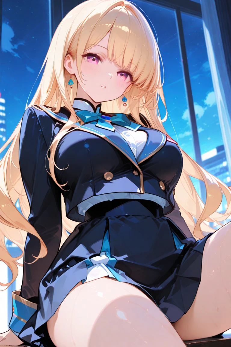 high quality, masterpiece , wallpaper, One beautiful girl, Highly detailed eyes and face, Beautiful attention to detail, Blue Eyes , Beautiful blonde hair , deep night, Age 25 , Large Breasts、Nipples , Hairstyle: wavy hair , Ahegao , ??????? face , ????????????, ?????? , Sticking out tongue , Drooling from the mouth , Kantai Collection Atago , sweating , Costume Black Office Lady , show off my crack , no underwear , Expression of sigh , lick , face dripping , right hand between legs , full body , open legs ,make love , grab wet , heart-shaped pupils , oil skin, tears , not hair accessories , Esthetic Room , black , lotion , stick out one's crotch