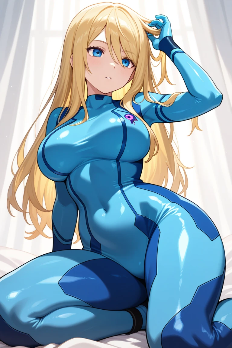 (high quality,Very detailed:1.37, High resolution), Woman, defSamus, blonde hair, bodysuit, blue clothes, blue pants, high heels, large breasts, (wetting herself:2.0), standing, (arms crossed:1.5), (embarrassed:1.5), (humiliation:1.5), (angry:1.25), (blushing:1.5), open mouth, Meticulous details, (extremely detailed eys:1.37), A moonlit sky with a futuristic hue