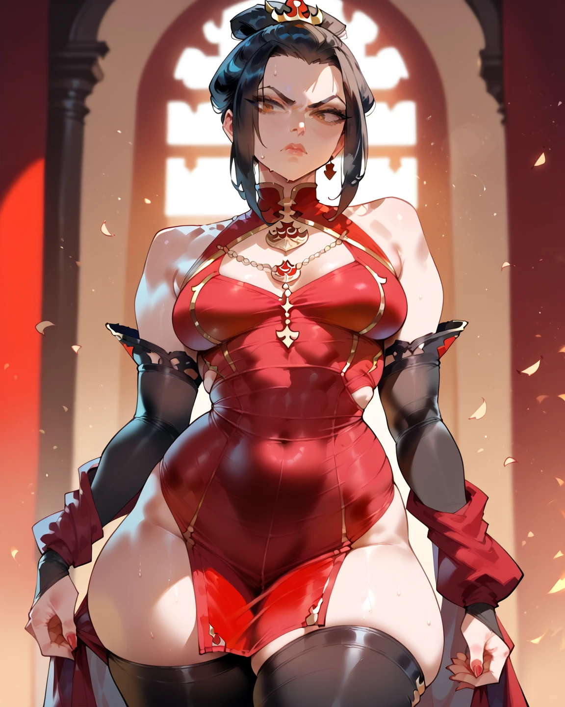 anime_source, cartoon_source, (masterpiece), best quality, score_9, score_8_up, score_7_up, azula, red attire