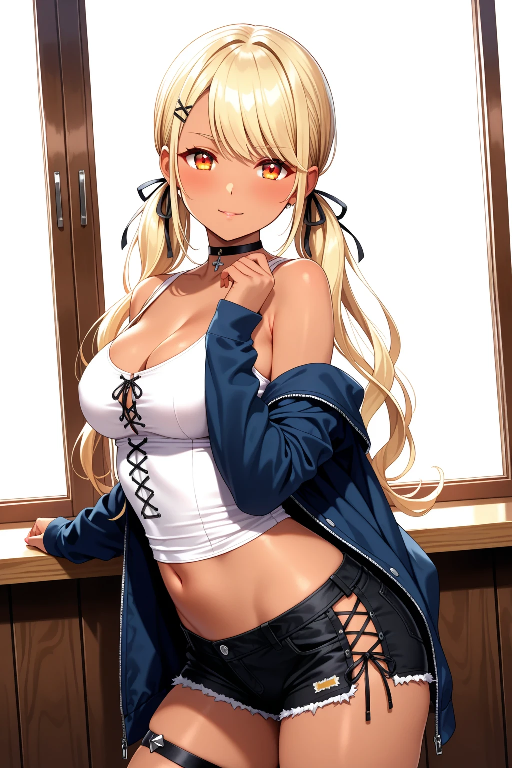 （((美少femaleAnime Style))),Anime Style,female,Tight Skirt,Take off your shorts,He is wearing only a white coat on top.,Penetration Sex,Creampie Sex,