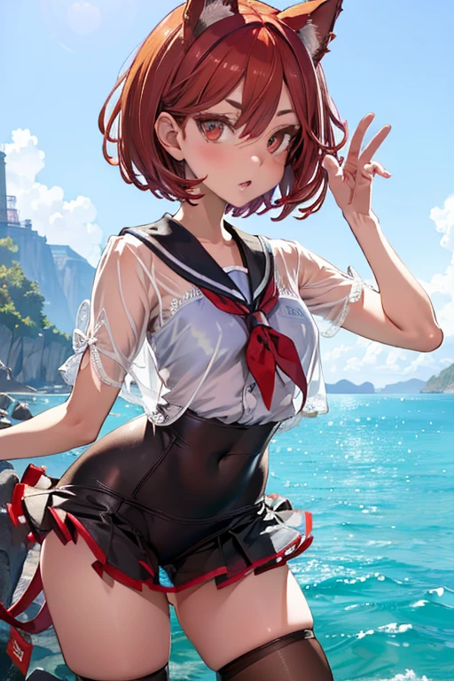 nicenature、Close-up of the butt looking up from below、Get wet all over 1.5.Realistic、squat butt emphasis、13 year old girl、wearing a yellow swimsuit,smile,cleavage emphasis,face reality,lips are a little red,cheeks are a little red,Sexy,pool
