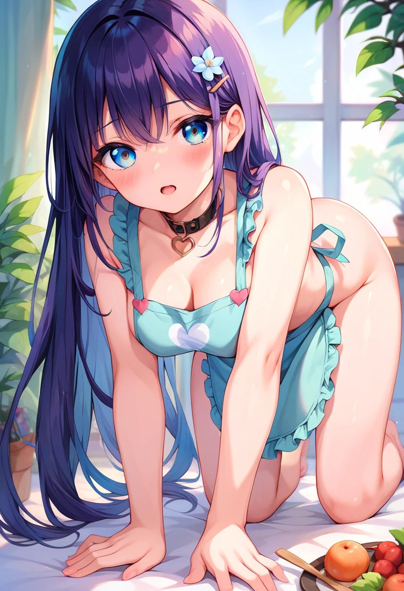 Cute girl, stands on all fours, Ahegao face, panties, thong, секси thong, Background room, seductive girl, вид сверху