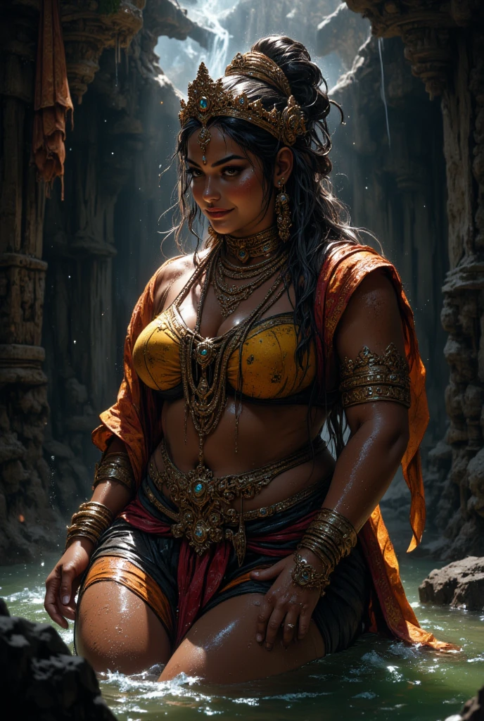 A tribal maiden stands amidst the remnants of an ancient civilization, embracing her heritage. Her eyes reflect wisdom and resilience, while her lips tell stories of ancient legends. The intricate details of her traditional attire, adorned with tribal patterns and vibrant colors, showcase a rich cultural heritage. She stands tall, facing a turbulent storm, symbolizing her inner strength and determination.
The surrounding landscape is veiled in swirling clouds, creating a mysterious and dramatic atmosphere. The composition is dynamic, with elements of both chaos and harmony. The brushstrokes are painterly, adding texture and depth to the image. Every stroke brings the scene to life, capturing the essence of fantasy realism.
The ambiance is captivating yet dark, evoking a sense of both wonder and danger. The tribal maiden's presence amidst the ancient ruins signifies the resilience of her people and their connection to the past. The storm, with its menacing clouds and lightning, adds an element of tension and urgency.
This artwork is a masterpiece, crafted with the best quality and attention to detail. The level of detail is ultra-detailed, with each brushstroke capturing the tribal maiden's features and the intricate patterns on her attire. The result is a realistic and photorealistic representation, where every aspect is meticulously rendered.
The color palette is carefully chosen, reflecting the tribal traditions and the stormy atmosphere. Deep earthy tones dominate, infused with pops of vibrant colors representing the tribal culture. The lighting is atmospheric, casting dramatic shadows and highlighting the tribal maiden's face and figure.
Together, these elements create a captivating and immersive artwork, where the tribal maiden stands as a symbol of strength amidst the remnants of an ancient civilization. The storm and swirling clouds represent the challenges she faces, while the painterly details and fantasy realism invite viewers into a world of wonder and imagination.