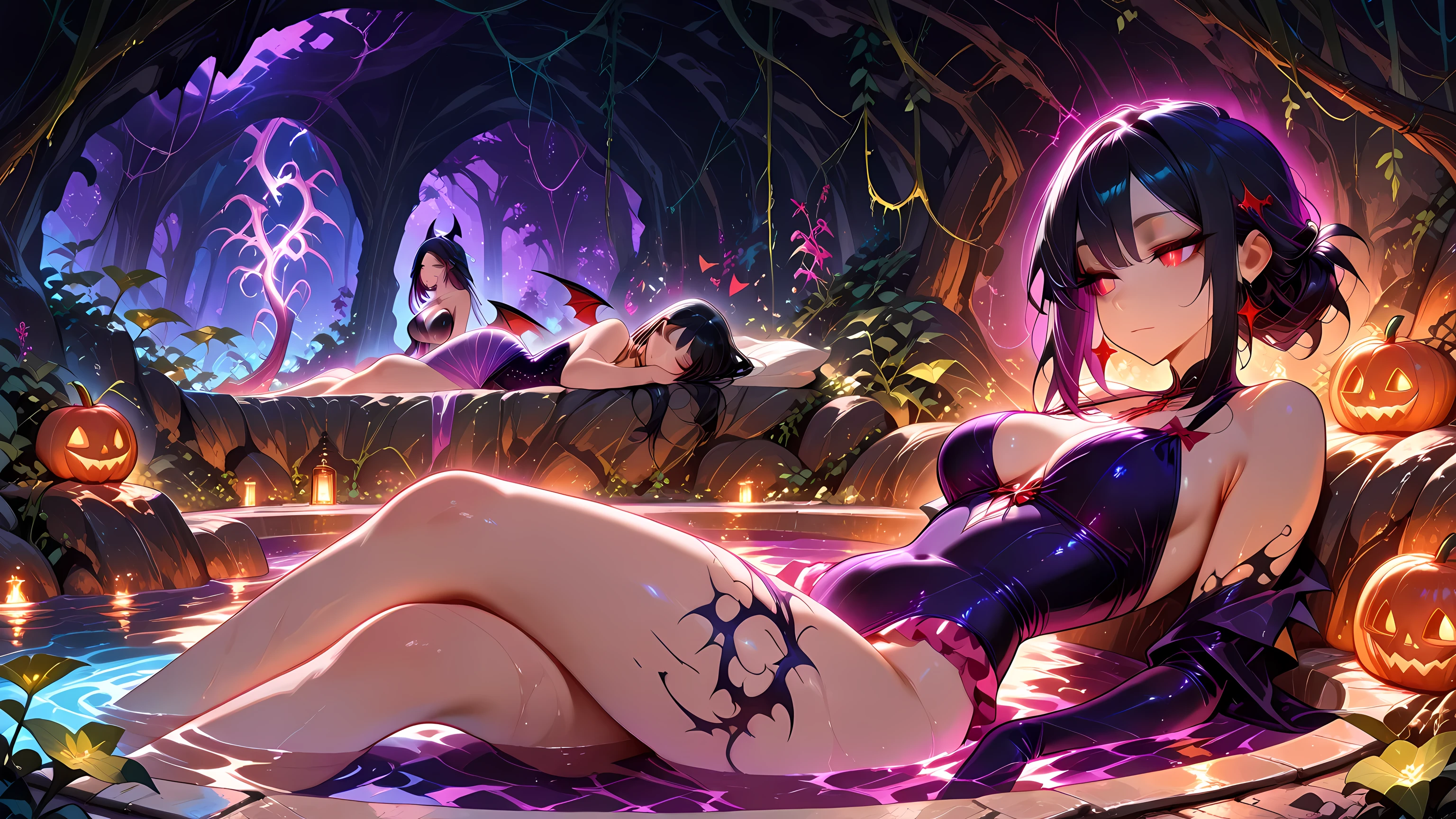 (superflat, masterpiece, flat shading), ((3 females)), Cinematic shot of lesbian sex orgy where multiple females penetrated by tentacles, (((4 girls and females))), ((tentacles on necks )), (big breasts), many tentacles, hands in panties, perfect bodies, (attacked by tentacles), sexy black underwear,, shy, (tentacles around), high contrast light on body, face in shadow, perfect composition, highly detailed, pink tentacles