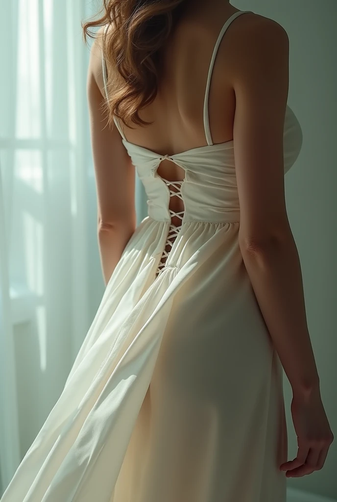 1 Girl, masterpiece, high resolution, Sonic edges_Rias_Grey Mory,Long red hair, ((Naked back see-through wedding dress,big nipples, Room, bridal lingerie, Wedding theme))