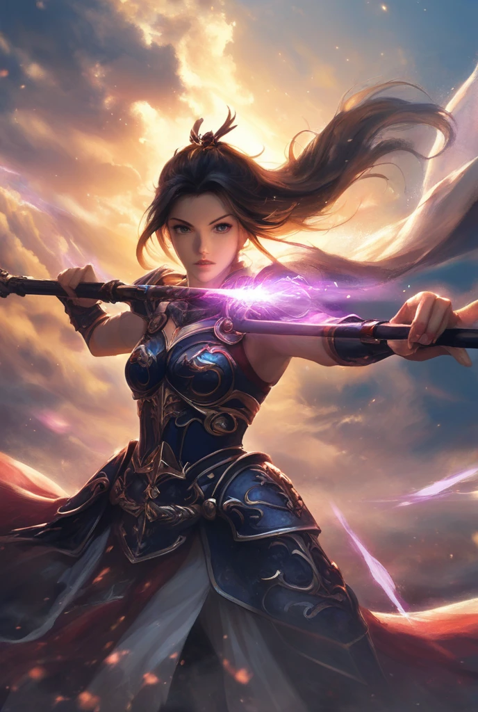 (8K,RAW photos,best qualtiy,tmasterpiece:1.2),ultra - detailed,offcial art,photo-realistic:1.37,upperbody shots,Confident and mature woman,Dragon's horn,Bat wings,Large breasts,magnificent robe,complex patterns,magia,borgar,Natural hair,filmgrain,actionpose,rays of sunshine