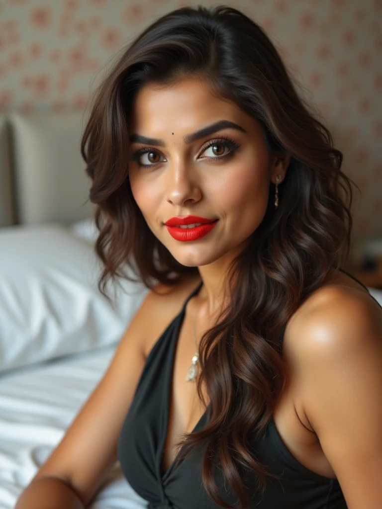 extreme close up photo of a woman, deep cleavage, in a bedroom, hourglass figure, sultry, free shaggy hair, look at viewer, sexy lingerie, (cinematic:1.3), intricate details, (ArtStation:1.2), while having sex, taking selfie
