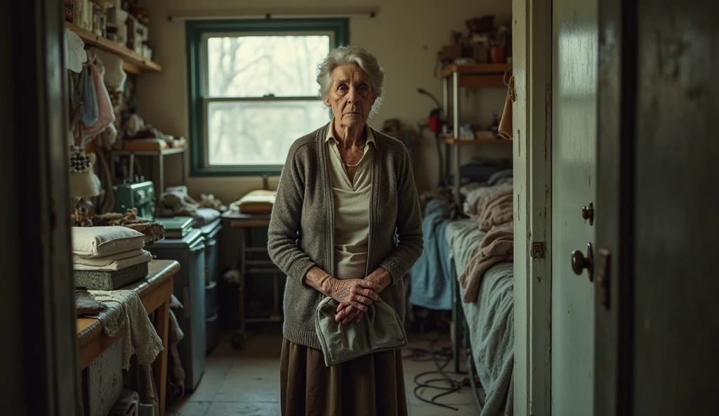 35mm kodak film photo of aged mature housewife in white stocks