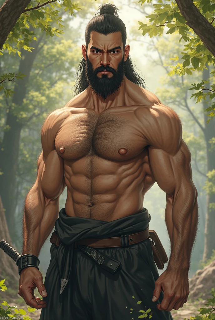 Create an image of a young man with black hair, long to shoulder height and straight and beard with long and beautiful hairs in the gradient (both the cape and the beard are very beautiful and stylish). Extremely strong man with the best physique in the world, with the most beautiful shape in all of history. The wisest and most beautiful thing there is, with a super stylish look (He has )
