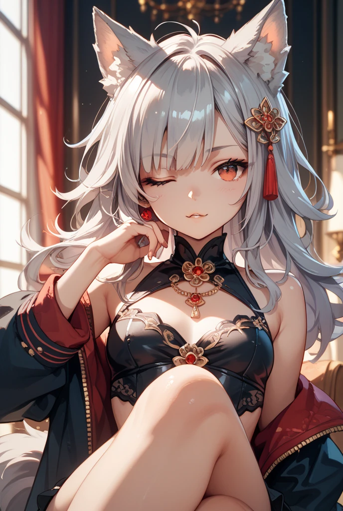 (masterpiece, sidelighting, finely detailed beautiful eyes: 1.2), masterpiece*portrait, realistic, 3d face, glowing eyes, shiny hair, lustrous skin, solo, looking away, (wchinadress), (head rest), sexy, in Victorian ballroom, <lora:WArknightsW8concepts_20:0.8>