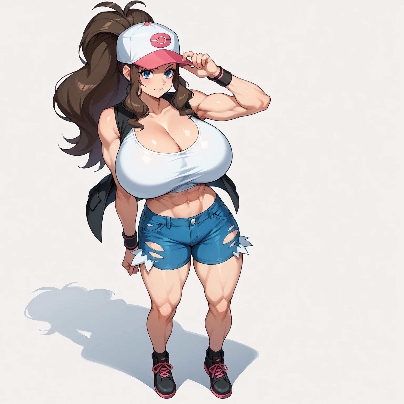  , best quality,1 girl, female,,beautiful,muscular , rosa (pokemon), ,muscular shoulder,,,muscular female, alternate muscle size,covered abs