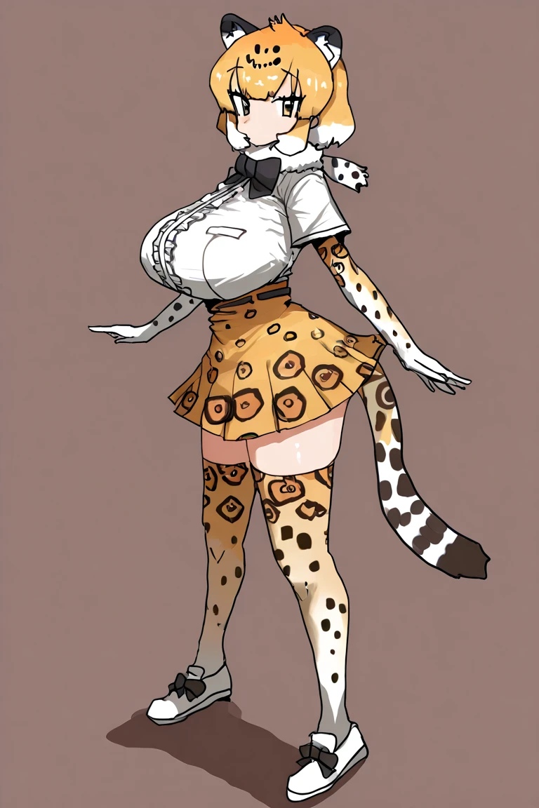 (Masterpiece, best quality, intricate details, 1sologirl pregnant, plain background:1.2) iron collar, arms behind back, iron cuffs, shackles, bound ((standing by wooden pole:1.2)) looking from above happy closed mouth, yellow tiger bikini