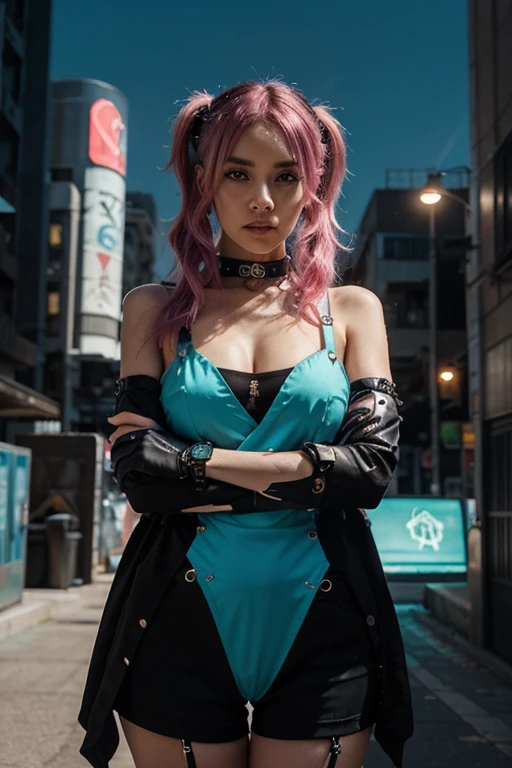 (Ultra-detailed eyes), (((textile shading))), (((Best Quality))), (((masterpiece))), (((Ultra realistic))), 45kg girl, little bit fat, light skin color, sassy girl, chic girl, magenta hair, magenta hair, magenta hair, red pigtails hair with bangs, futuristic hairstyle, Bambi Chainmail Crop Top, Blue Moonogram, 1DR Logo-buckle Leather Belt, Rose Mix Necklace, many futuristic accessories, the outfit color is silver and black, natural make up, skinny fat innocent, in alien villages, action movie, freaky vibes, midshot, centered image, good girl, innocent girl, front look, cinematic movie poster pose, pale skin, cute face, futuristic fashion choices, mean girls movie vibes
