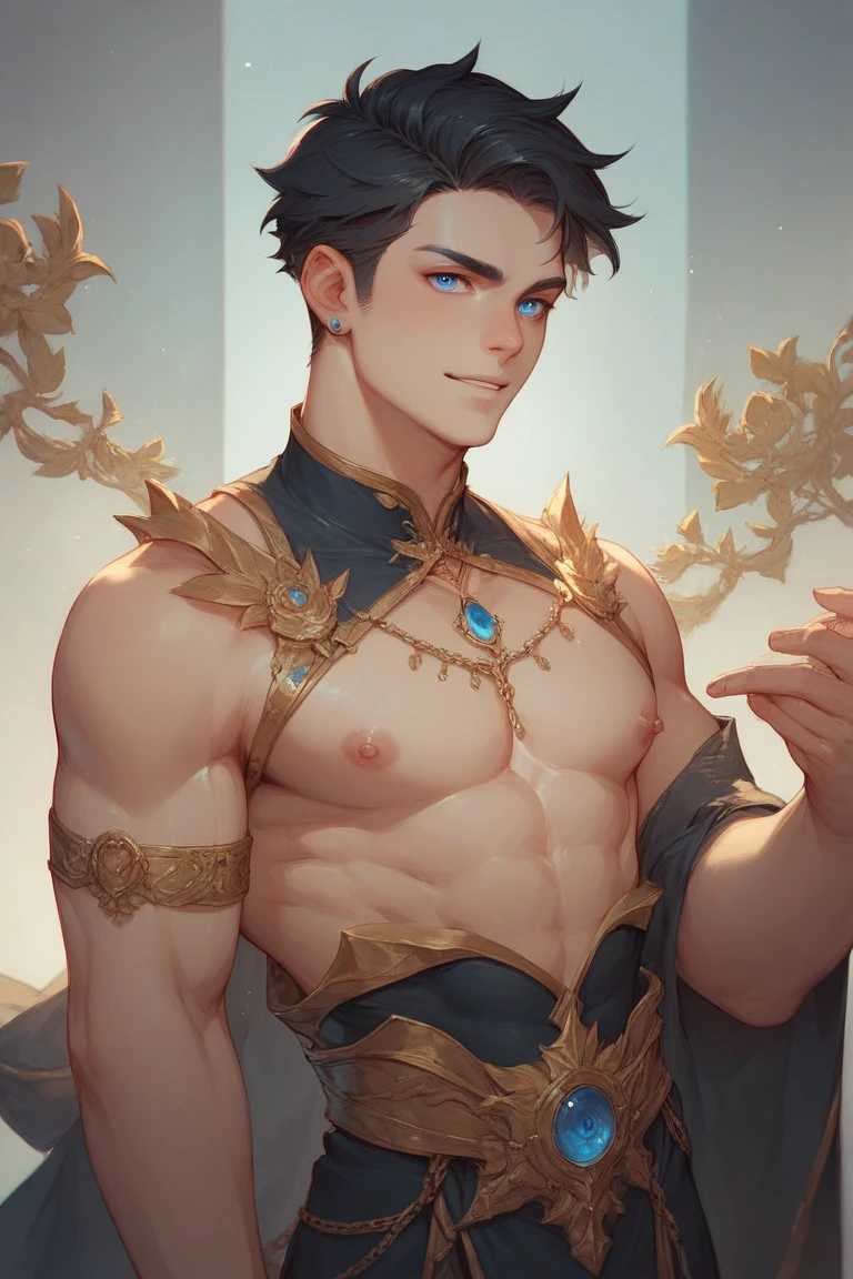 masterpiece, best quality, ultra high res, highly detailed, male, fantasy, thong,  armor, pantless, shirtless, open clothes, sleeping, botanical garden