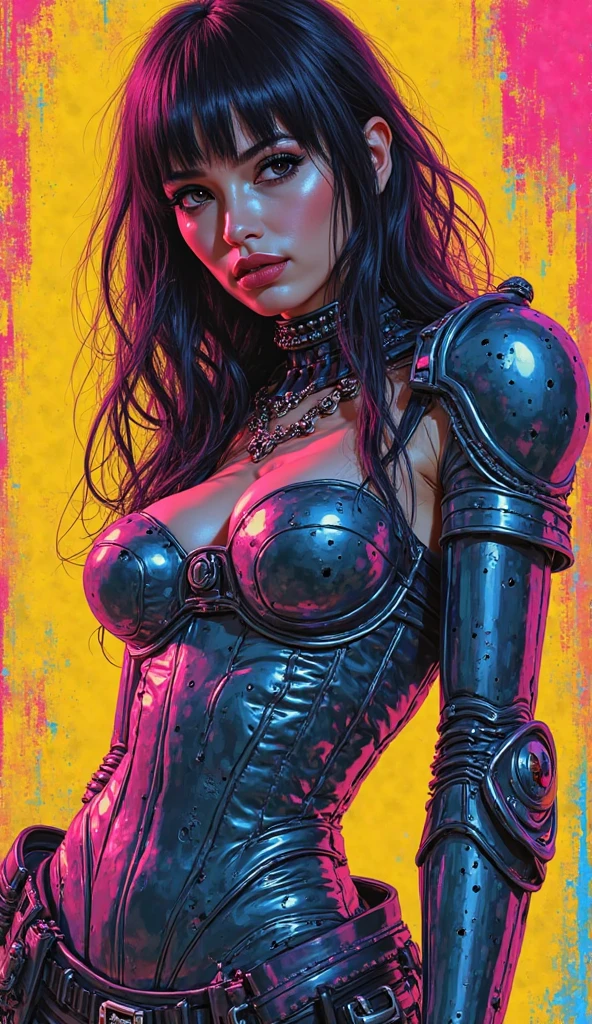 This is a piece of fantasy art.  Erika Ravencroft as a fantasy warrior.  analog photo of a fantasy warrior, erotic, (muscular woman:1.3) 22 years old, black hair, hair covering eye, leather top, (dark leather pants), big breasts, spiked collar, tattoos, light leak, dark studio, black background, Porta 160 color, shot on ARRI ALEXA 65, bokeh, sharp focus on subject, shot by Don McCullin,, (trap muscle), full body view(((Black armor.)))(((Sexual stare.)))  best quality:1.0,hyperealistic:1.0,photorealistic:1.0,madly detailed CG unity 8k wallpaper:1.0,masterpiece:1.3,madly detailed photo:1.2, hyper-realistic lifelike texture:1.4, picture-perfect:1.0,8k, HQ,best quality:1.0, best quality:1.0,hyperealistic:1.0,photorealistic:1.0,madly detailed CG unity 8k wallpaper:1.0,masterpiece:1.3,madly detailed photo:1.2, hyper-realistic lifelike texture:1.4, picture-perfect:1.0,8k, HQ,best quality:1.0, 