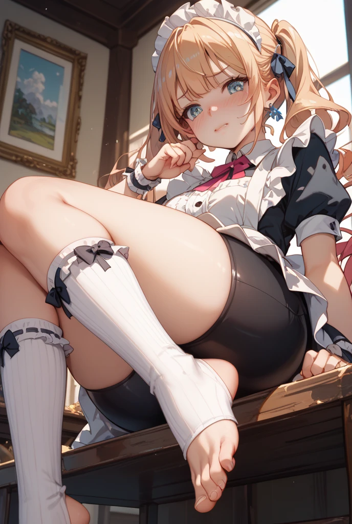 Best image quality、High resolution、masterpiece、super high quality、Spread your legs wide、Khaki embroidered bra、Khaki embroidered panties、Close your eyes and scream、Sweaty、Showing panties、In underwear、Cowboy Shot、Heavy breathing、Blushing、4K quality、Spread your legs、Spread your legs、Black knee socks dig into the thighy panties are wet with love juice、Sexy face、focus on panties、Shooting from below the crotch、、Voluptuous thighs、Whipped ass、heart、shaking his hips up and down violently、Panties staggered and inserted