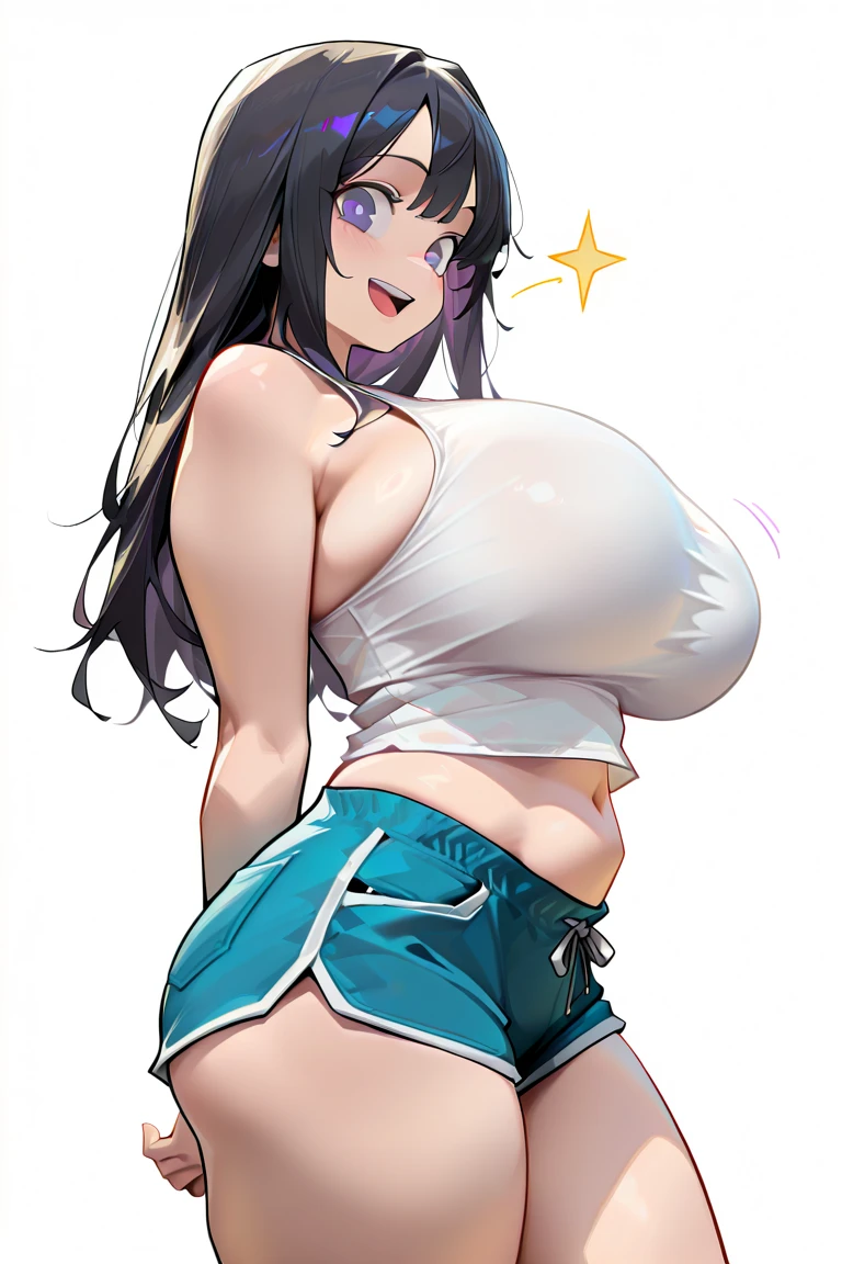 masterpiece, best quality, 1girl, empty eyes, utsurome, hot white crop top, busty, smile