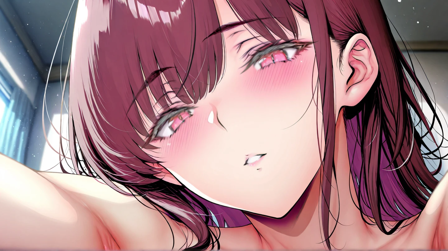 Masterpiece、top-quality、girl1、ultra-detailliert、frontage　A dark-haired、Hair between the eyes　ahe face、Acme face、put out the tongue、droolng、dripping saliva　SEX、Faces close、Facial Close-up
