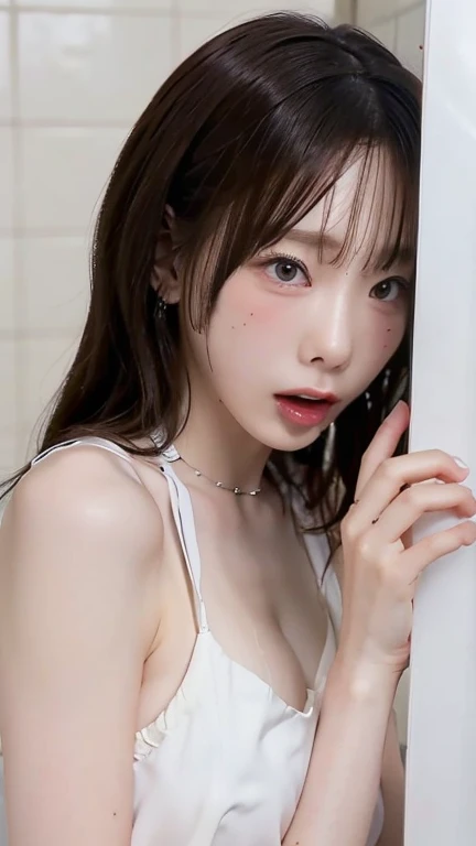 top-quality、超A high resolution、(Photorealsitic:1.4)、8K分辨率、girl with、(Brown random hair:1.3)、(Realistic hair:1.2)、(a Korean girl:1.2)、(realisticeyes:1.2)、(Beautiful expression) :1.3)、the perfect body、de pele branca、large full breasts、Valley、(Opening of the mouth and tongue:1.2)、(upper angle:1.3)、(Completely naked:1.2)、fullnude、nakeed、Bare、huge-breasted、Incredibly large udder、pointed Nipple、 White mucus on the face、 White mucus overflowing from the mouth、 White mucus on the chest、 White mucus in the hair、the whole body is covered with white mucus,,,,, 、the entire face is covered with white mucus、facial cum shot、facials 、Bukkake、no brassiere、exposed boob、
