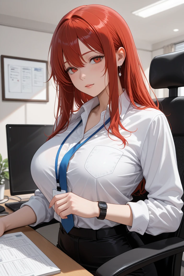 orange color hair、huge tit、Masterpiece、high-level image quality、Official picture、shinny hair、beautidful eyes、soio、a secretary、Officelady、Night view from the window