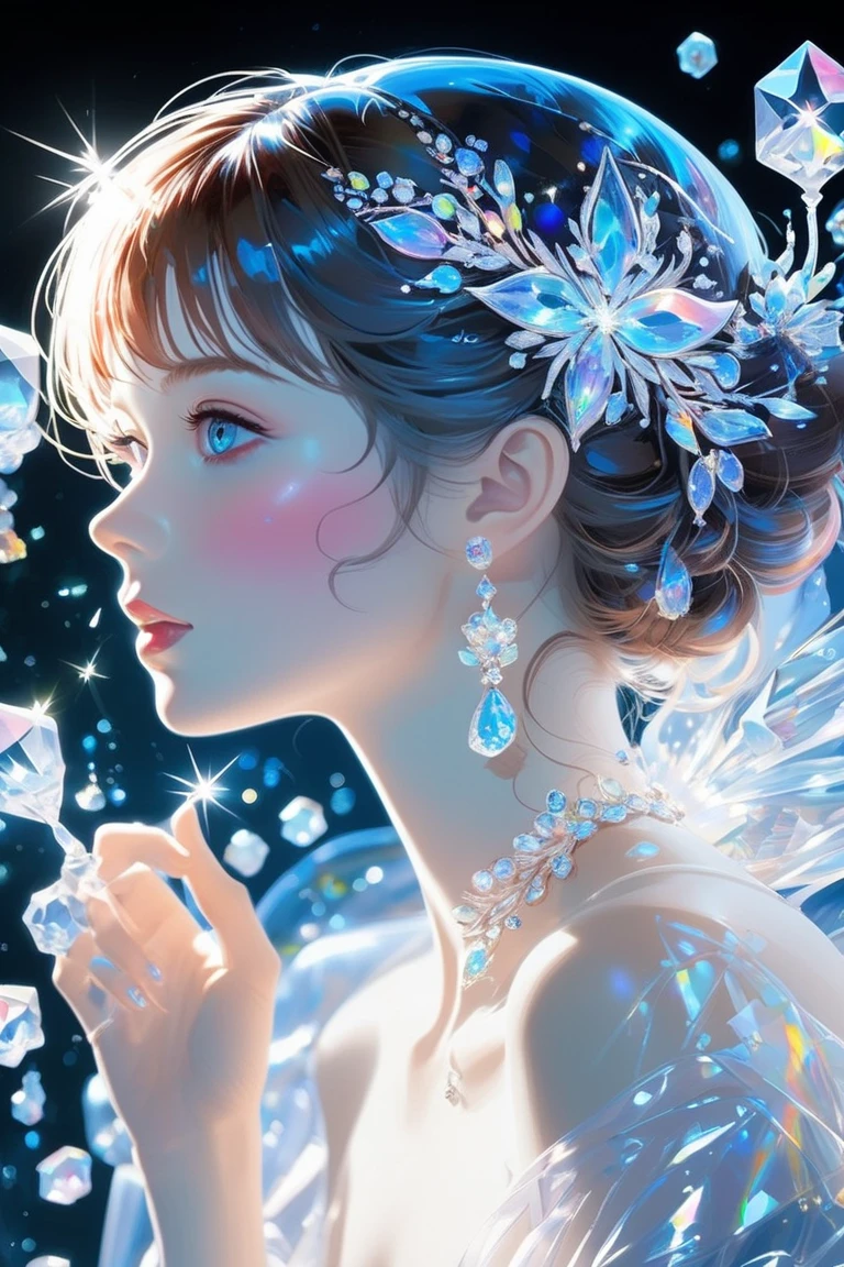 tmasterpiece,Highest high resolution,((magic orb)),Dynamic bust of beautiful aristocratic maiden,Blue hair is elegantly coiled,((Wearing a huge flower crown)),Purple clear eyes,(((The hair is covered with beautiful and delicate floral craftsmanship, Crystal jewelry filigree))),Ultra-detailed details,upscaled,The earth rises。