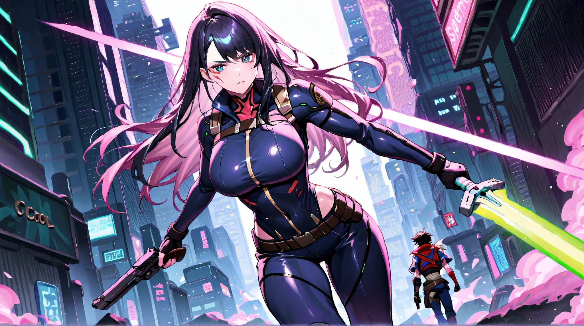 purple magic, hair, background, weapon
