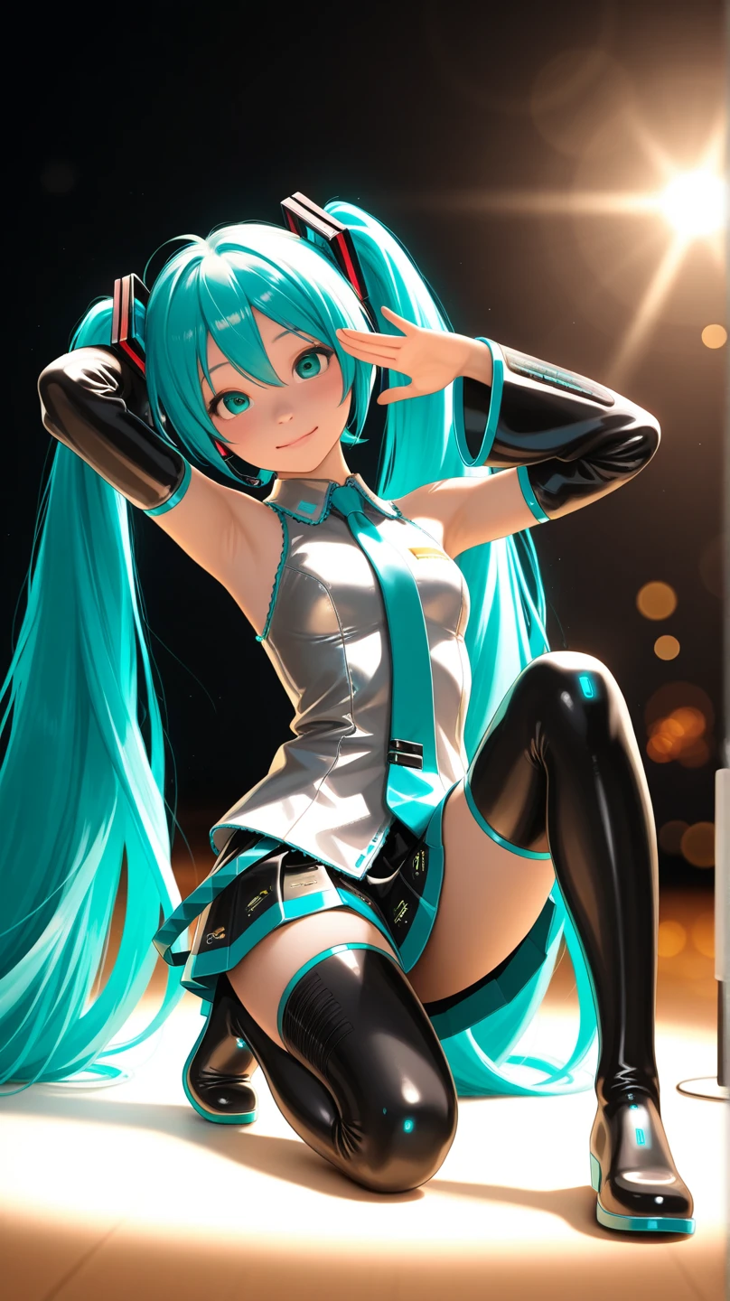 1girl, long red hair, twin  side ponytail, green hair bow, white and blue military , thigh-high stockings, leather knee-high boots, blue bowtie, vivid yellow eyes, (best quality,4k,8k,highres,masterpiece:1.2),ultra-detailed,(realistic,photorealistic,photo-realistic:1.37),intricate details,highly detailed face and eyes,sharp focus,physically-based rendering,professional digital art,vibrant colors,soft lighting, medium breasts, slim waist, medium hips, 