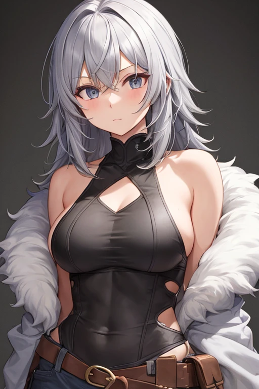 ((portrait)), (NSFW, Skinny body), (Best Quality, 4k, 8k, high resolution, ultra detailed, animated style, pastel), ((Best Quality)), ((Masterpiece)), ((4k)), ((full HD)), 1 female (alone), (perfect body), (volumetric), short hair, big tits and big butt, beautiful eyes, (sexy dress), (sexy facial expression), blushing cheeks, (the flag), (pose sensual), ((body looking towards the viewer), ((Gray background))