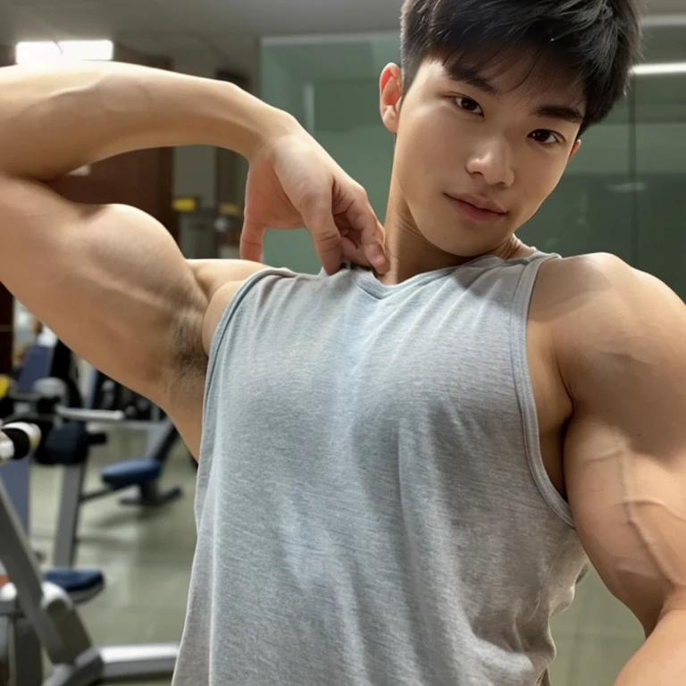 young man, 22 years old, Good looking, Looks like a Korean actor, cute face, white skin, small mouth, Slender face, short hair, handsome, Confident eyes, fit, Broad shoulders, Have abdominal muscles., white micro thong with big bulge, showing abs, naked, naked, Squatting, Open your legs in a V shape., in a robotic factory, bright, outdoor, likes to show off his penis, jockstrap, clearly shows the penis, There was one decent sized penis., Don't feel embarrassed., Was gangbanged for taking photos, Sluts, Shameless, exhibitionist, pose like prostitute, natural light, both eyes are the same, muscular, perfect eyes, nipples showed, penis exposed, Global illumination, tall, full body, tiny waist, soft light, dream light, digital painting, extremely detailed CGI, hd, 8k, 4k background
