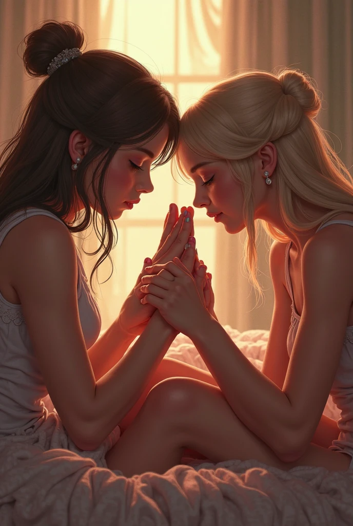 Mighty male angel brown skin complexion wiping the tears from a female Angel's face