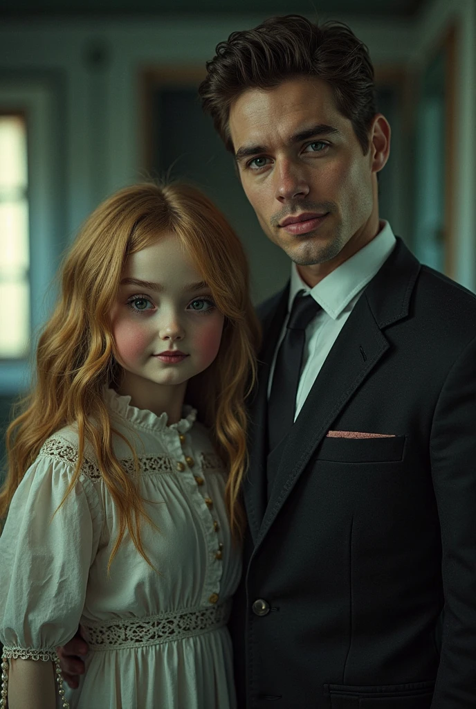 Draco Malfoy blonde boy next to Elena Weasley pregnant redhead girl