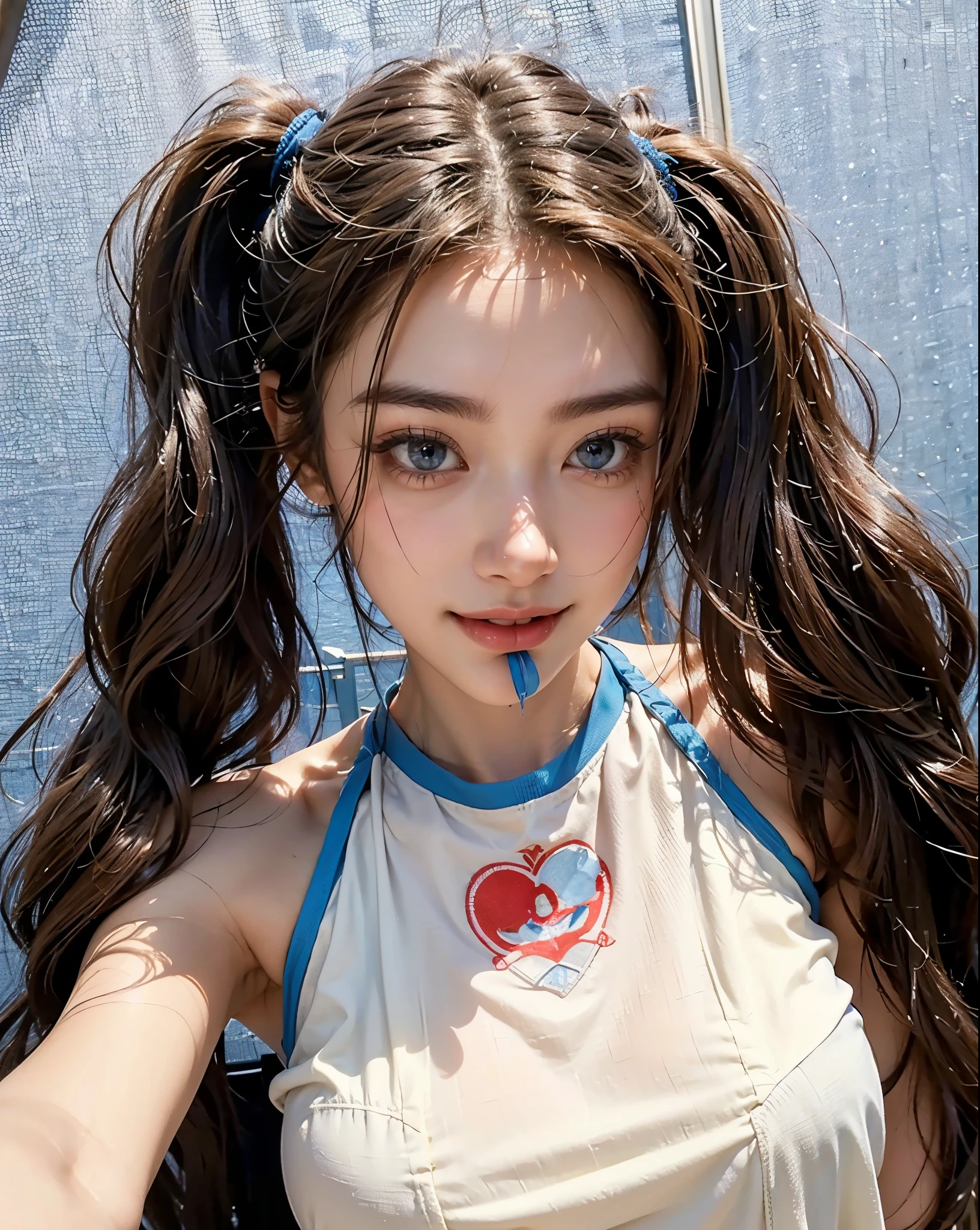 bestresolution, (2heads:1.3), upper body, 1 girl, 22 years old, feminine face, (((Dressed like an cheerleader))), beautiful face, woman, , detailed skin, A detailed eye, Rendering in highly detailed 4K resolution, conjoined_dicephalus, (two heads:1.3)
